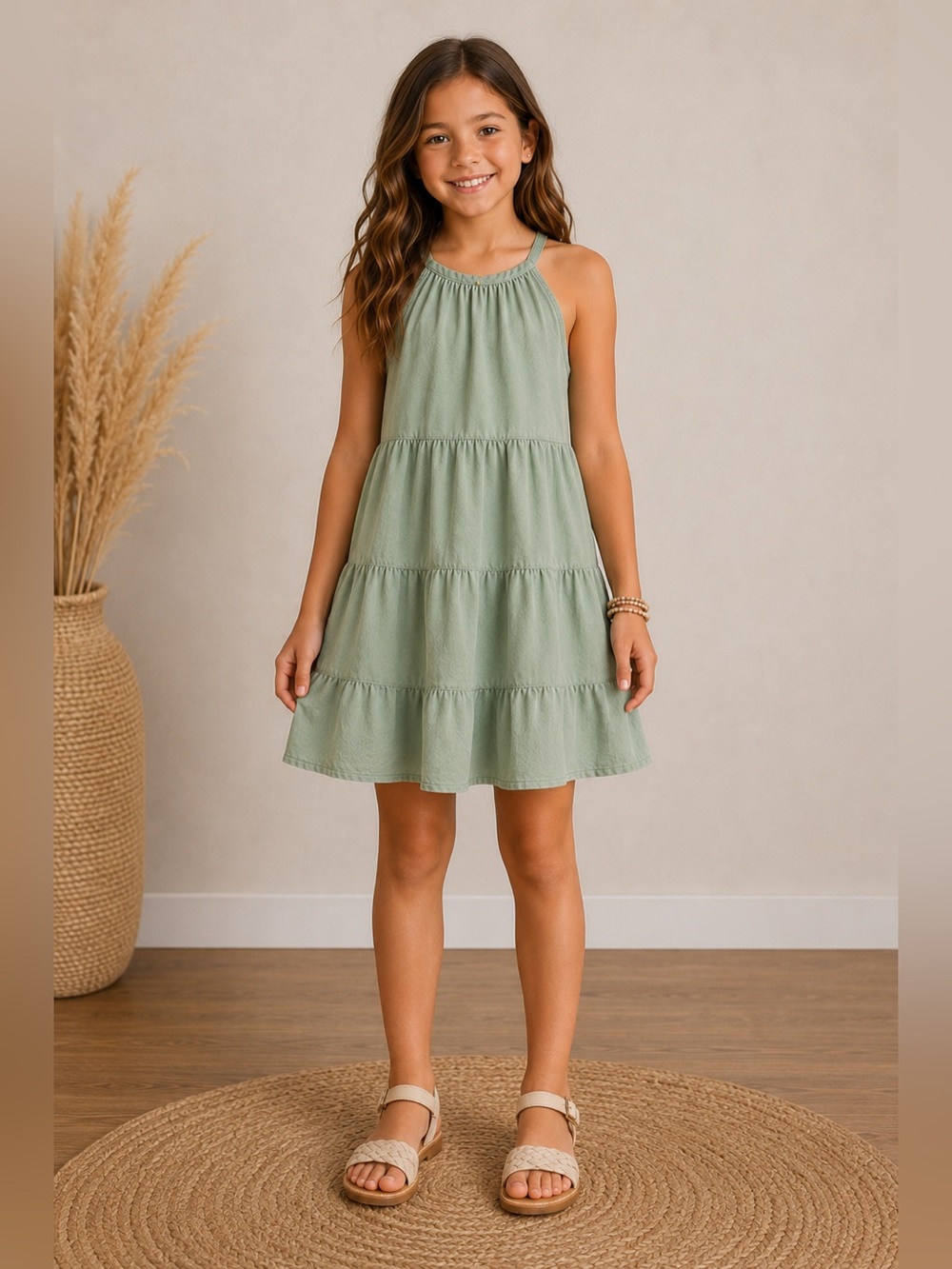Wonder Nation Mint Green Tiered Dress